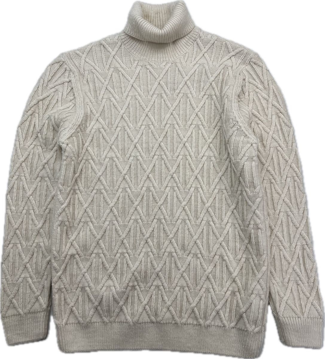 【中古】ZARA ☆ オフホワイト ケーブルニット デザイン ハイネック セーター レディース L 秋冬 着まわし◎ 大人カジュアル 定番 人気 ザラ■BC264