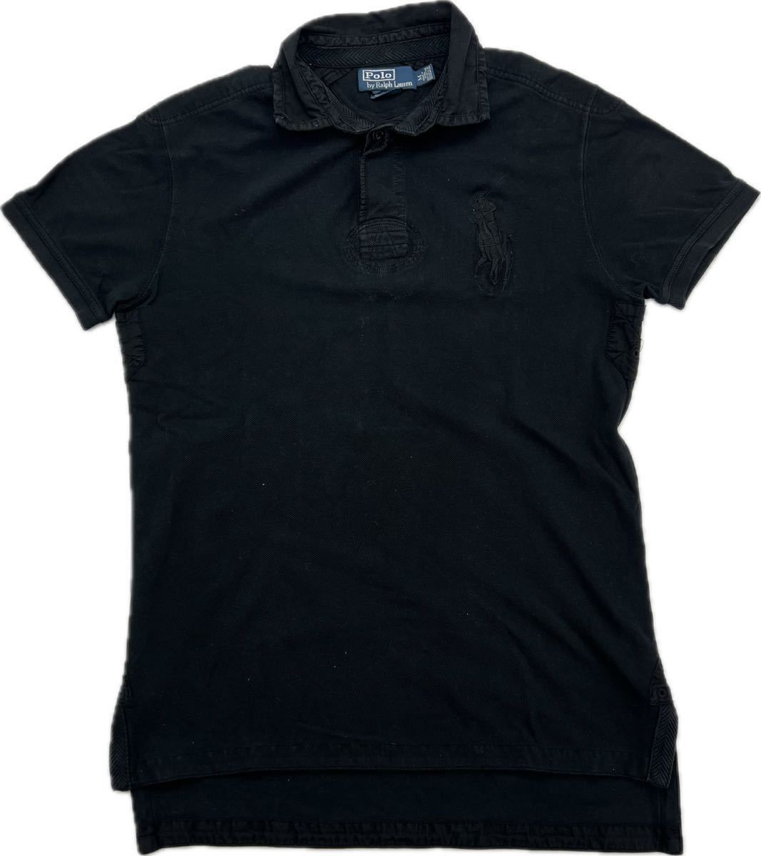 【中古】POLO RALPH LAUREN ☆ ビッグポニー 同色ロゴ◎ ポロシャツ 半袖 ブラック M 春夏 アメカジ ストリート 古着 ポロラルフローレン■BL118