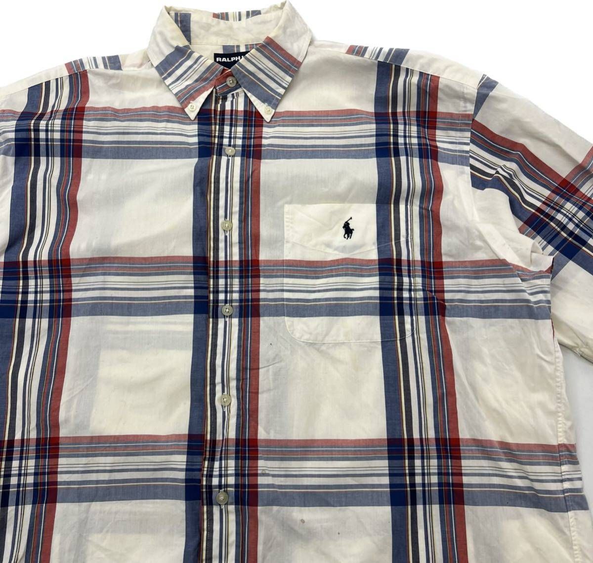 【中古】 RALPH LAUREN GOLF ☆ 春夏 着回し◎ 半袖 チェック コットン シャツ ホワイト L アメカジ ストリート 人気 ラルフローレン ゴルフ■FA245