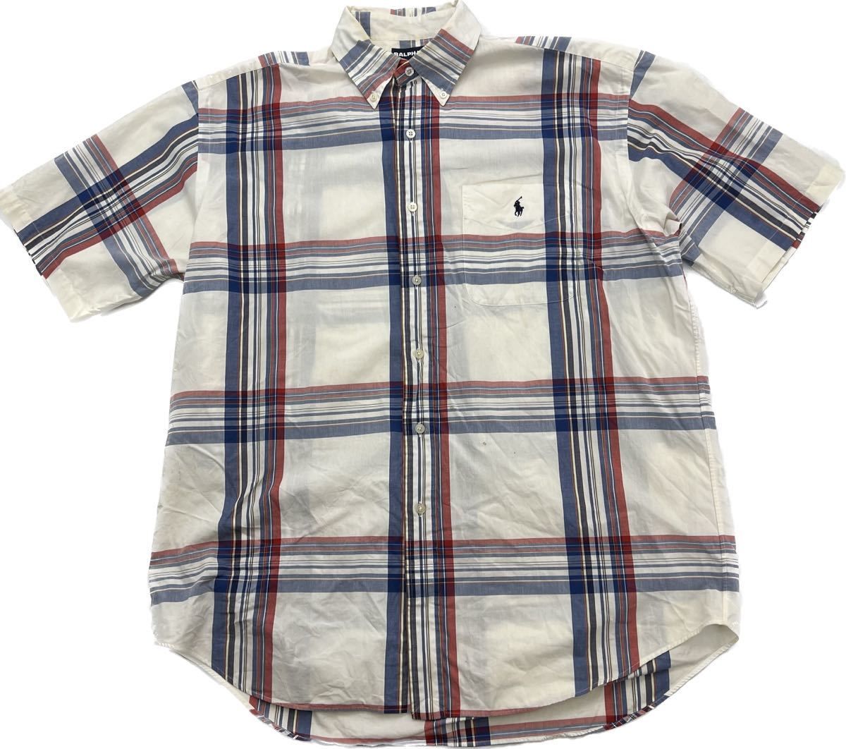 【中古】 RALPH LAUREN GOLF ☆ 春夏 着回し◎ 半袖 チェック コットン シャツ ホワイト L アメカジ ストリート 人気 ラルフローレン ゴルフ■FA245