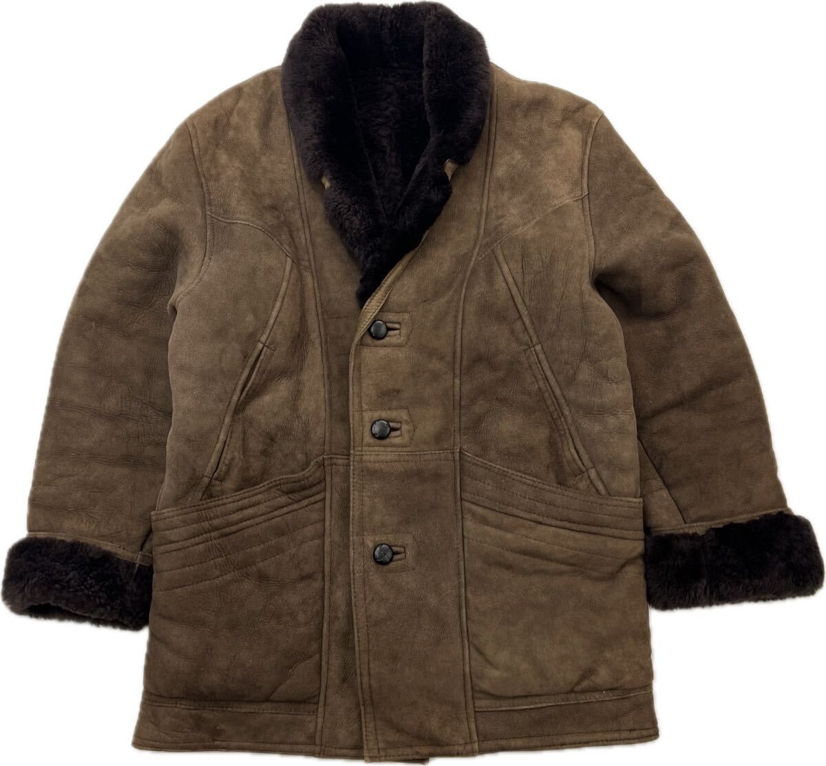 美品✨リアルムートンコート メンズ Lサイズ 羊革 本革 ブラウン ボア 羊革】リアルムートンジャケット 茶 L ボア カーコート