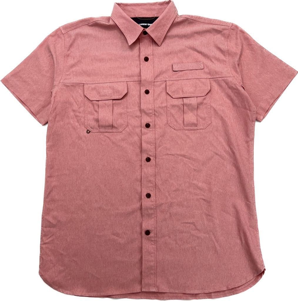 Rakuten - 【中古】LANDS END ☆ 春夏 キャンプにも◎ 半袖 ワーク スタッフ シャツ ピンク レッド L メンズ アメカジ ストリート 古着 ランズエンド■A285