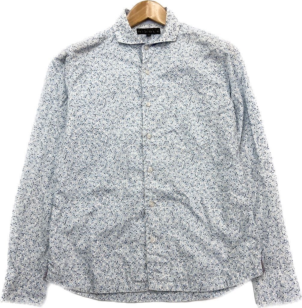 Rakuten - 【中古】MONSIEUR NICOLE ★ オシャレ紳士◎ 長袖 シャツ 花柄 46 ライトブルー オフィス 大人カジュアル ジャケットイン ムッシュニコル■AA211