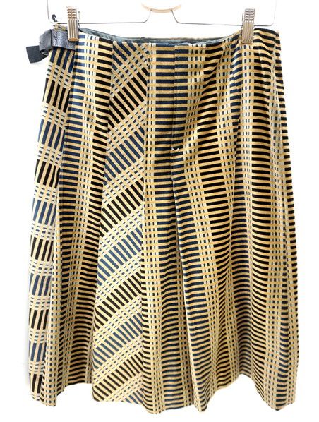 【中古】KENZO PARIS ★ ヴィンテージ ベロア ベルベット デザイン 柄物 台形 巻きスカート ベージュ ブラック 40 モード 古着 ケンゾー パリ●AA50