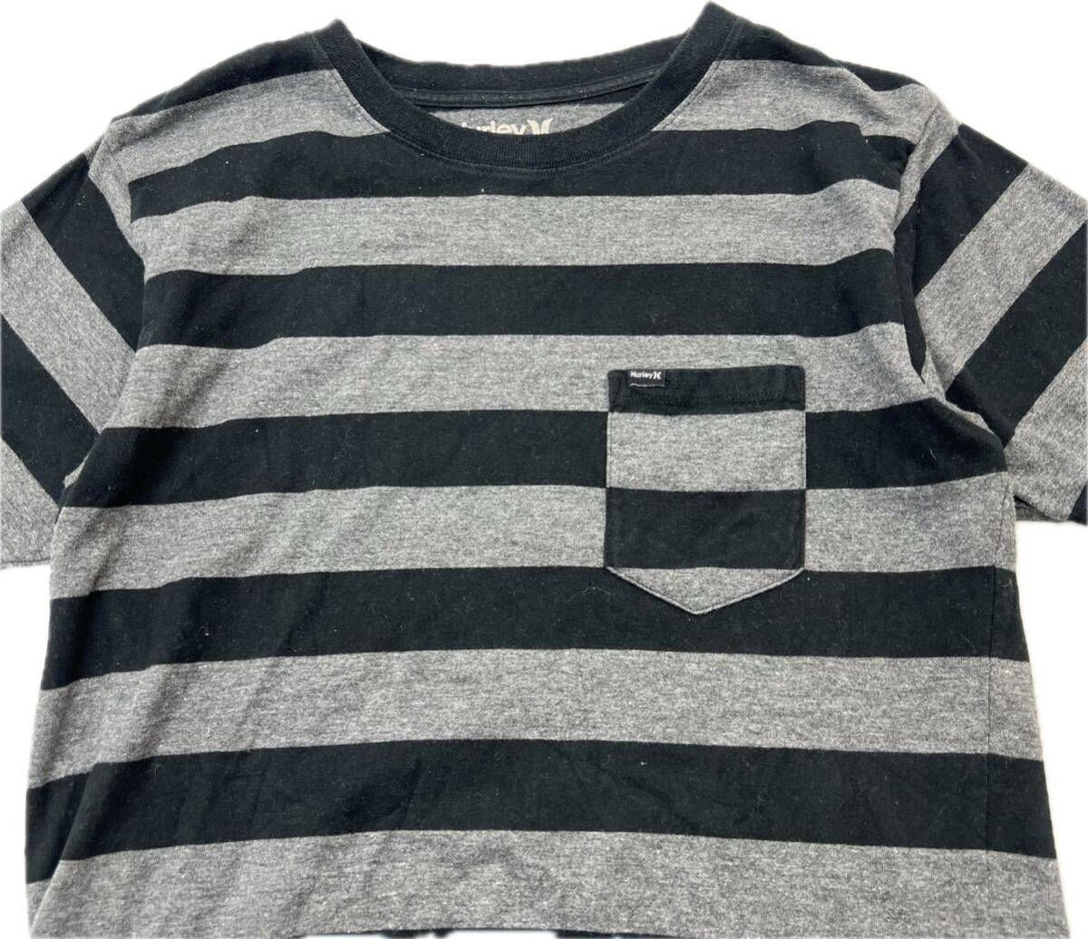 Rakuten - 【中古】Hurley ☆ ボーダー ポケット Tシャツ 半袖 グレー ブラック スリム メンズ L 春夏 マリン サーフ アメカジ ストリート ハーレー■BK155