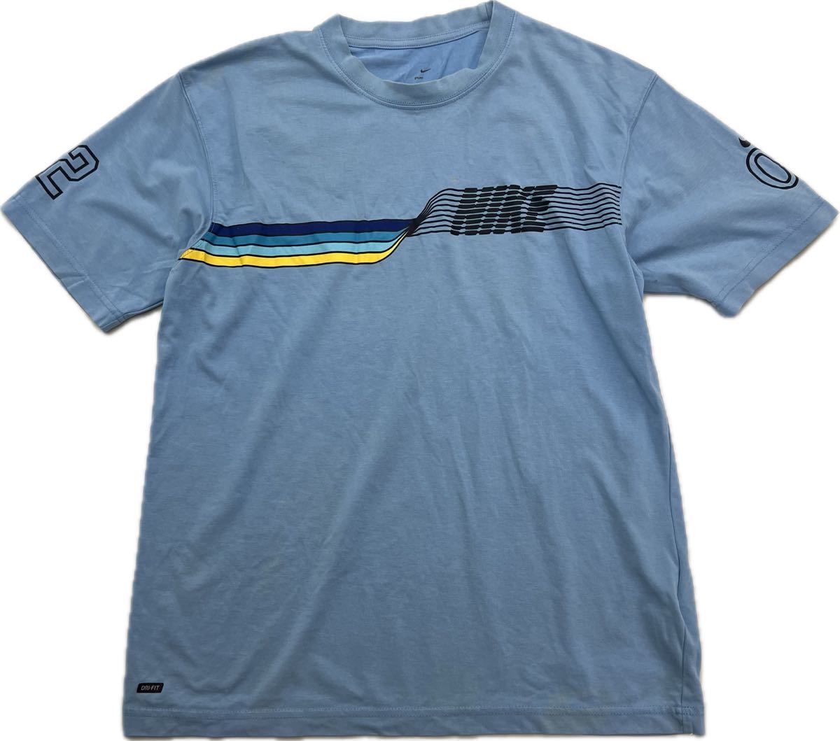 乐天商城 - 【中古】NIKE ☆ レトロ プリント◎ ライトブルー 半袖 ドライ Tシャツ M 春夏 ランニング バスケ スポーツ トレーニング 人気 定番 ナイキ■EB280