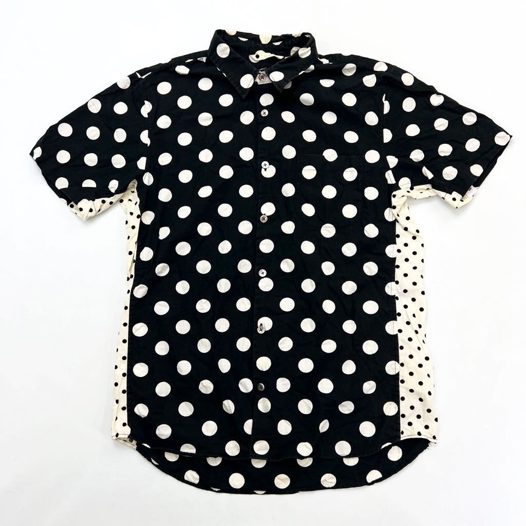 【中古】BEAMS ☆ ドット 切替えデザイン◎ 半袖 シャツ ブラック ホワイト S オシャレ モード 大人カジュアル ストリート 古着MIX ビームス■A283