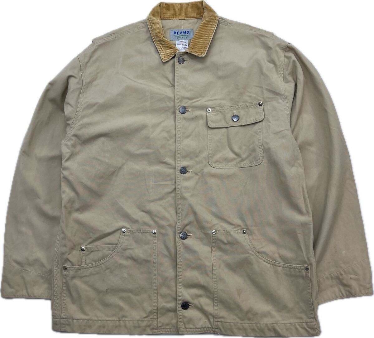 【中古】BEAMS ☆ オールド ビームス カバーオール ジャケット ベージュ系 ブラウン L 秋冬 ワーク アメカジ ストリート 大人カジュアル■AD320
