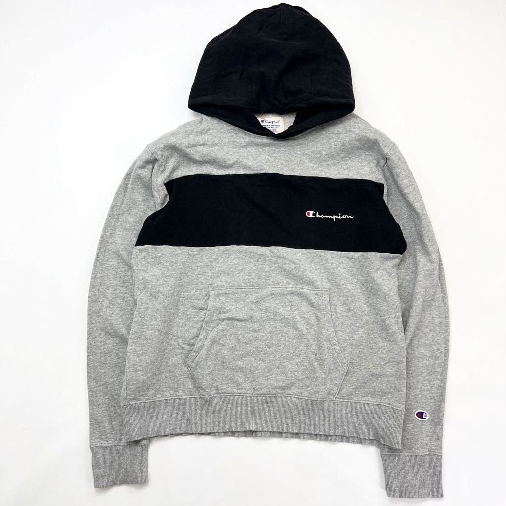 Rakuten - 【中古】Champion ☆ 切替えデザイン◎ スウェット プルオーバー パーカー ブラック グレー メンズ L アメカジ ストリート チャンピオン■AK227