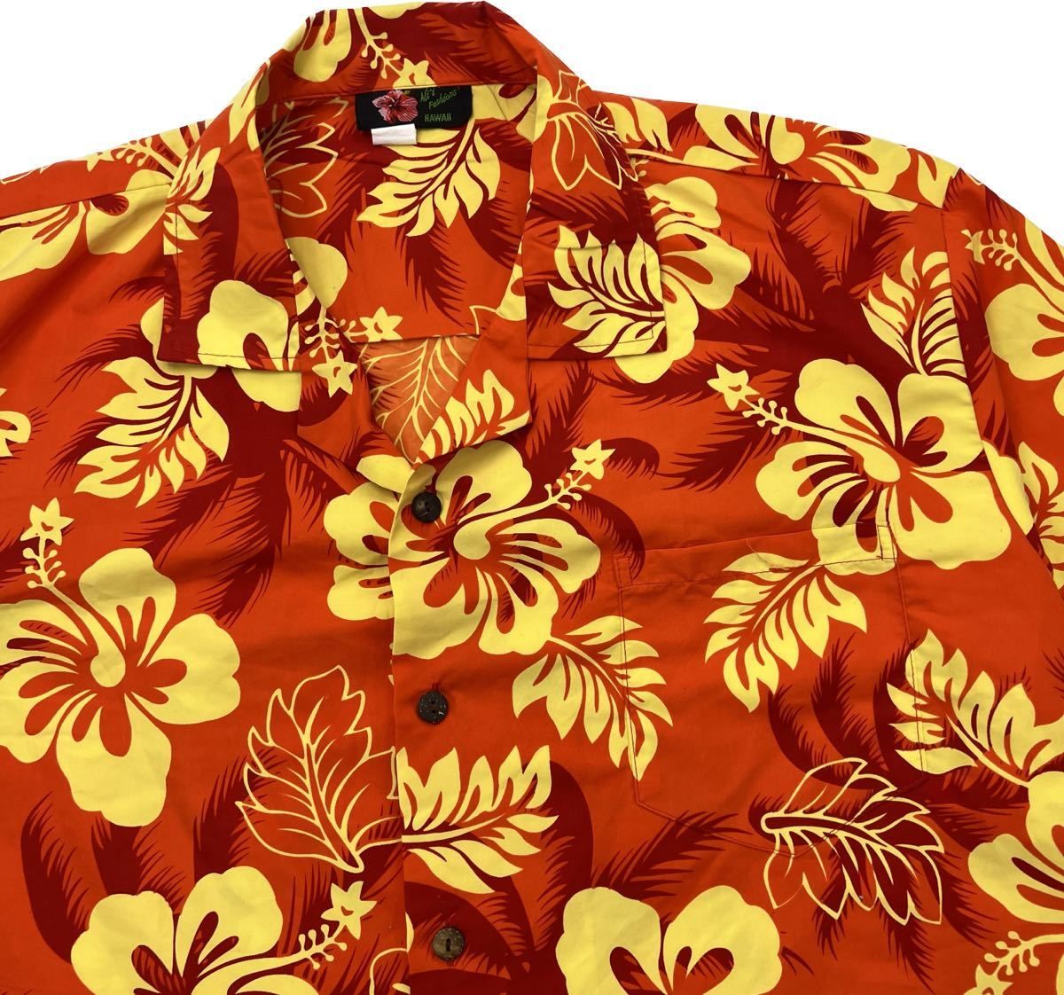 Rakuten - 【中古】Ali’i Fashions Hawaii ☆ ハイビスカス アロハシャツ 半袖 ハワイアンシャツ ポリエステル オレンジ 2XL ゆったり 春夏 ハワイ■BB210