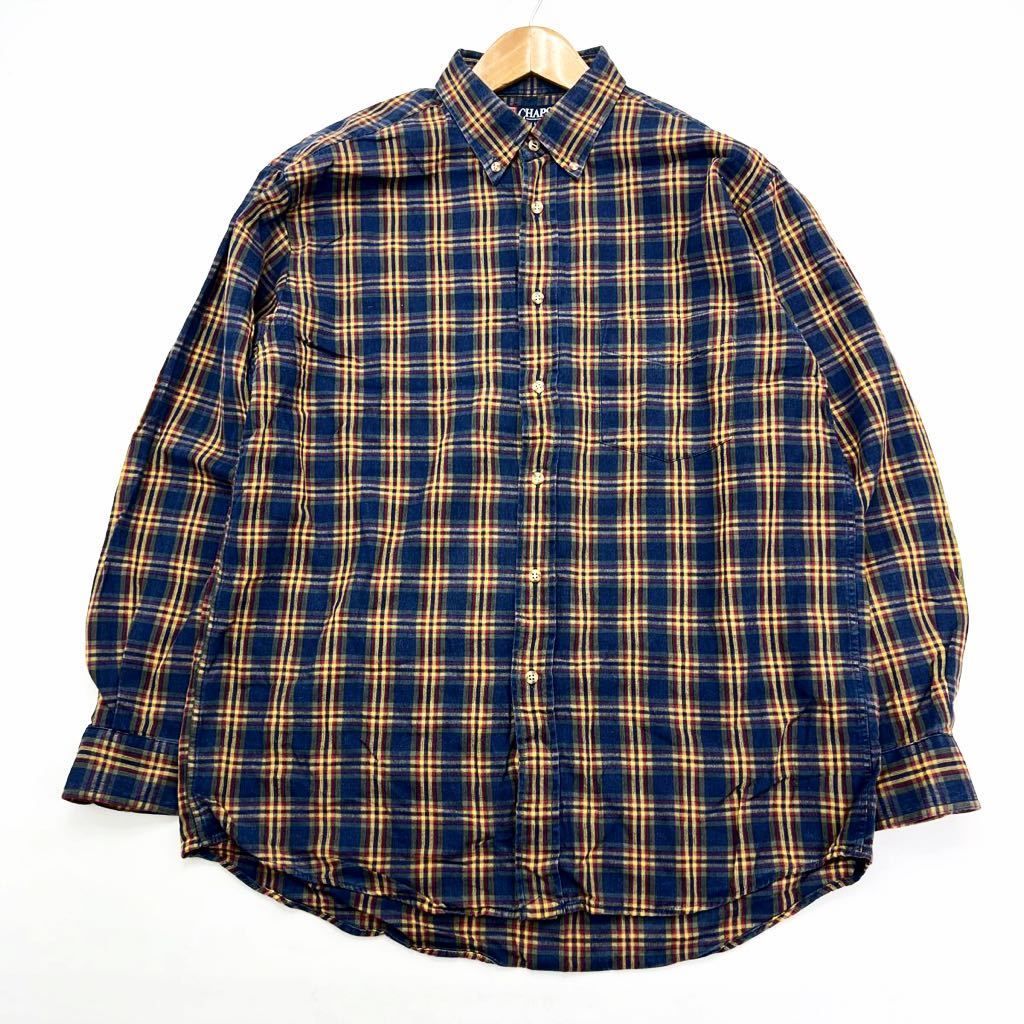 Rakuten - 【中古】90s CHAPS RALPH LAUREN ☆ デザイン◎ チェック ボタンダウン シャツ 長袖 ネイビー イエロー レッド L チャップス ラルフローレン■FA204