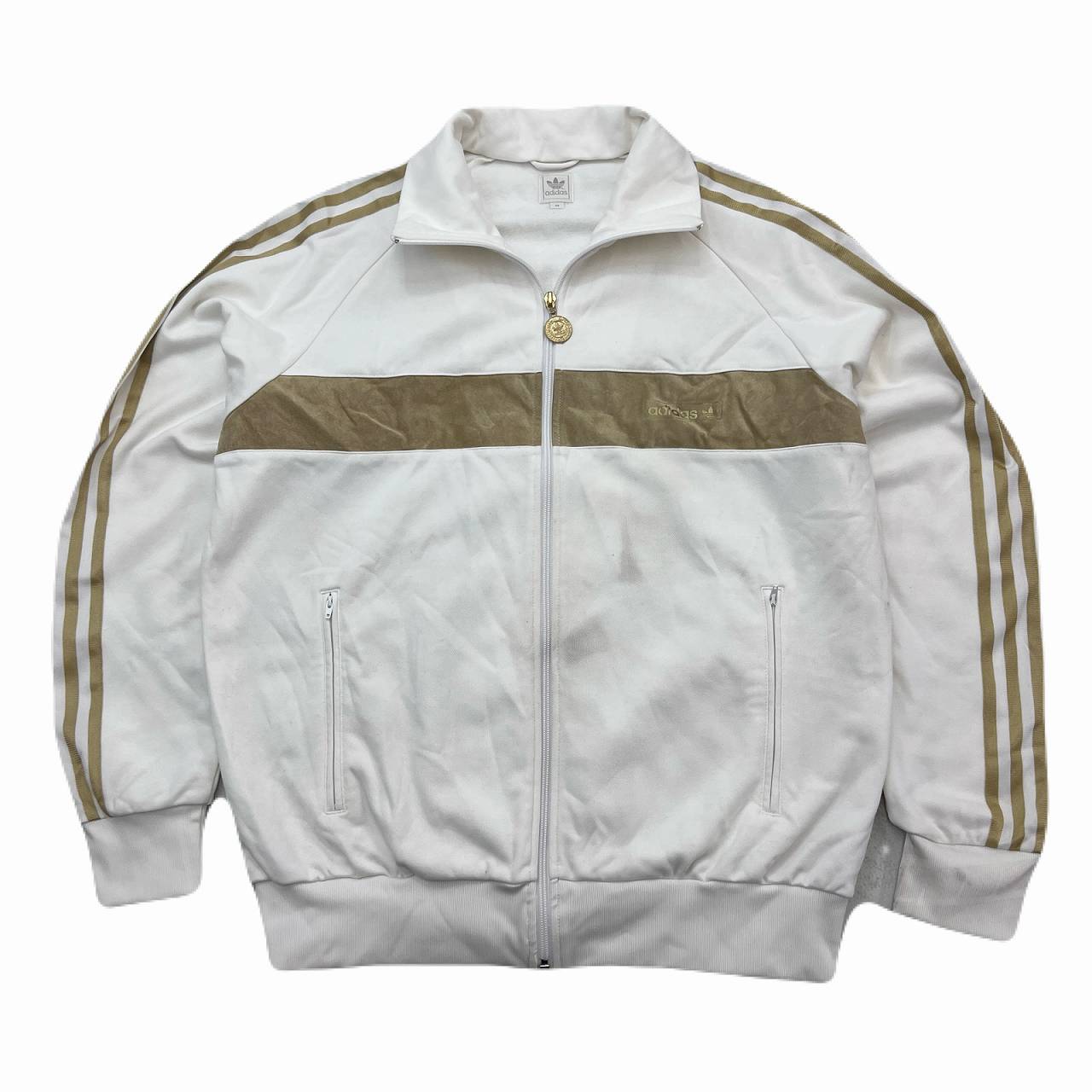 【中古】 アディダス オリジナルス トラックジャケット メンズ XO ホワイト ゴールド サイドライン スエード 切替 ジャージトップ ジップアップ