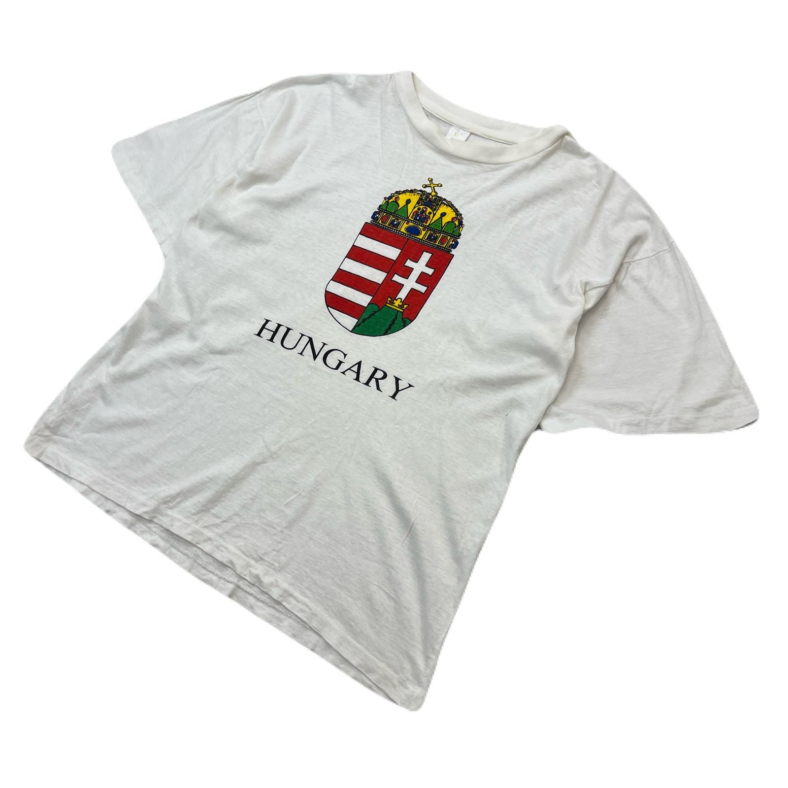 Rakuten - 【中古】ハンガリー 国章 半袖 Tシャツ 白 ホワイト 胸ロゴ メンズ Lサイズ 【 シンプル♪ ノームコアスタイルに♪ 】 HUNGARY ブダペスト ユーロ古着 ●BG273