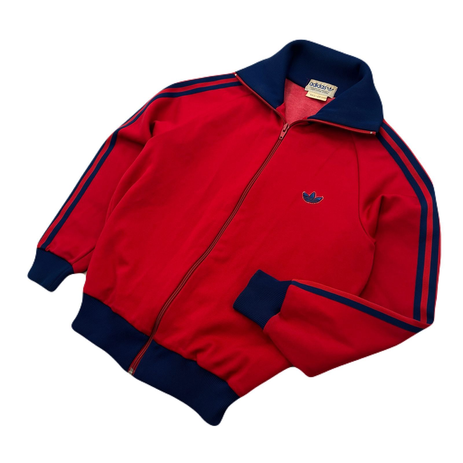 【中古】 adidas トラックジャケット メンズ 2号 レッド × ネイビー 【 80s デサント製 ヴィンテージ 】 オールドアディダス 希少 長袖 ジャージ アディダス ●CE380