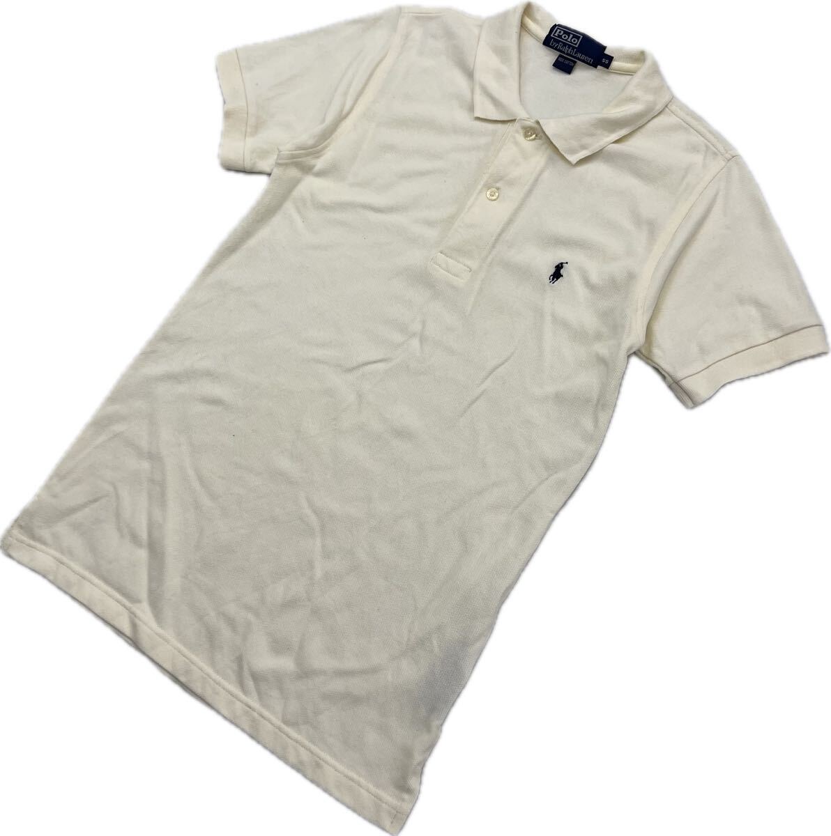 【中古】 POLO RALPH LAUREN ☆ 清潔感◎ オフホワイト 半袖 ポロシャツ コットン スリムフィット SS 春夏 アメカジ 古着 ポロラルフローレン■A328