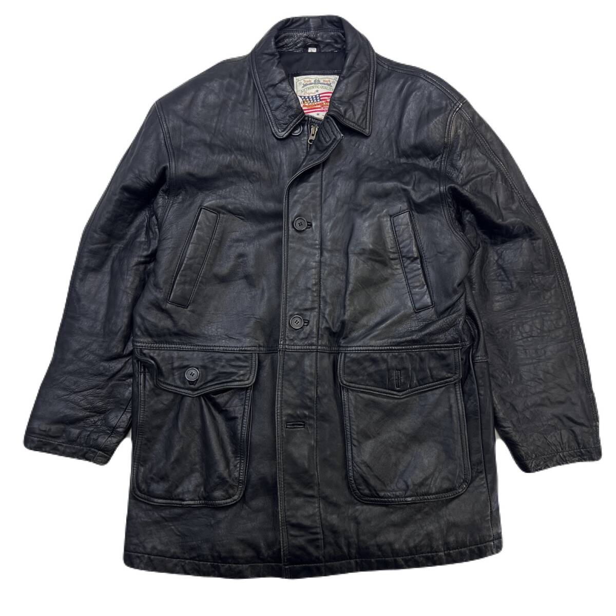  BARCEDOS 牛革 カウレザー ジャケット レザーコート ブラック 黒 肉厚 アウター メンズ Lサイズ ●ab403