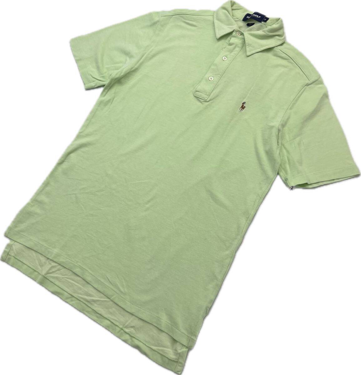 【中古】 POLO GOLF RALPH LAUREN ☆ 刺繍 ロゴ 爽やか◎ ライトグリーン 半袖 ポロシャツ M 春夏 スポーツ ポロ ゴルフ ラルフローレン■AC323