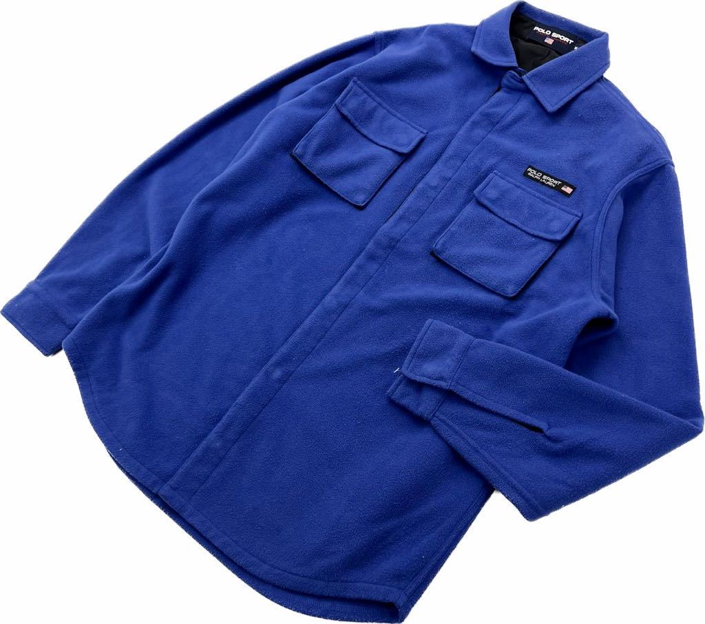 【中古】 POLO SPORT ☆ RALPH LAUREN 珍しい仕様◎ フリース シャツ ジャケット ブルー M アメカジ ストリート ポロスポーツ ラルフローレン■BA225