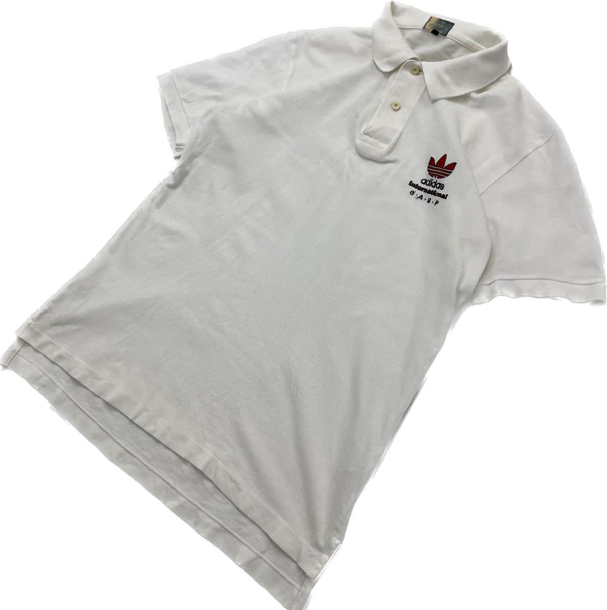 【中古】 adidas ☆ GASP 襟＆裾 ロゴ◎ ポロシャツ 半袖 ホワイト 白 S 春夏 スポーツ アウトドア タウンユース 定番 人気 アディダス■BB223