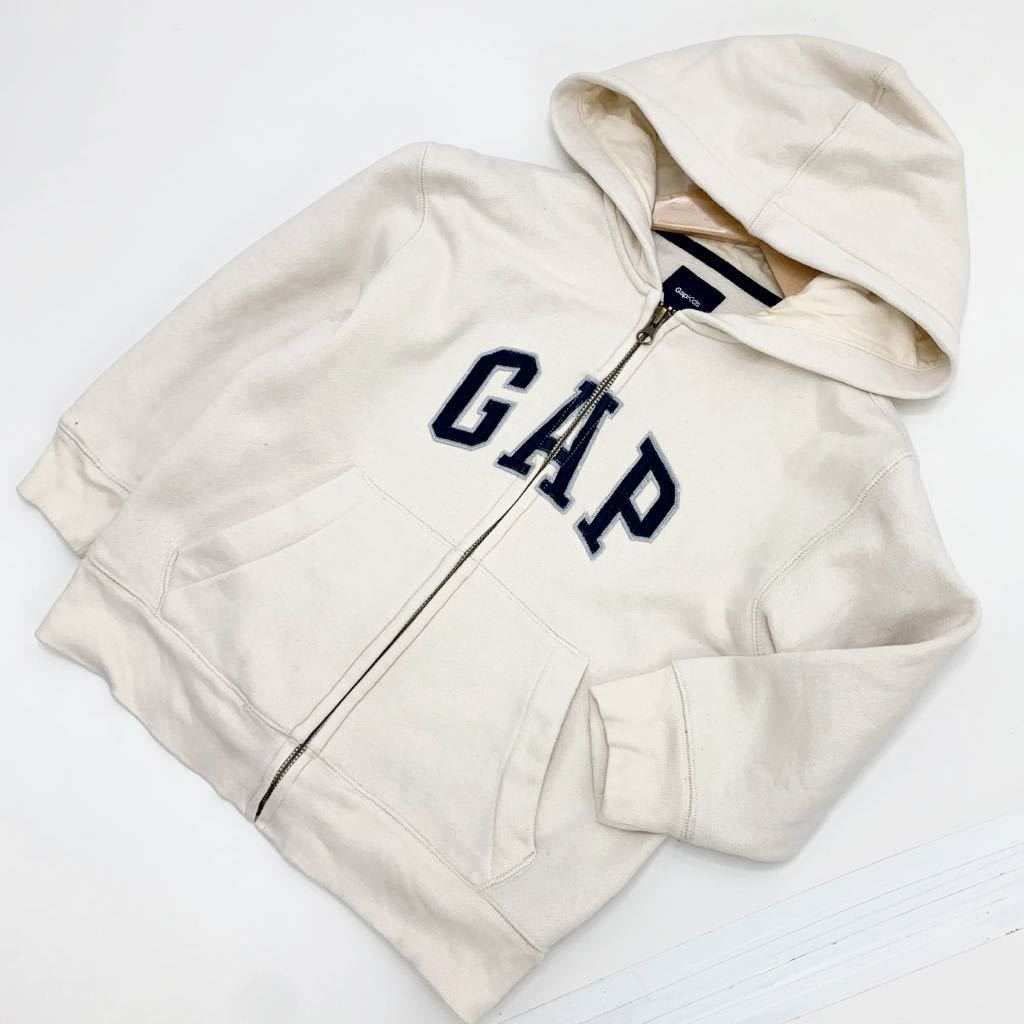 【中古】 ■ギャップ GAP 胸ロゴ オフホワイト スウェット パーカー フーディー ジップアップ 120cm キッズ 子供用 【かわいいデザイン♪】■BJ2