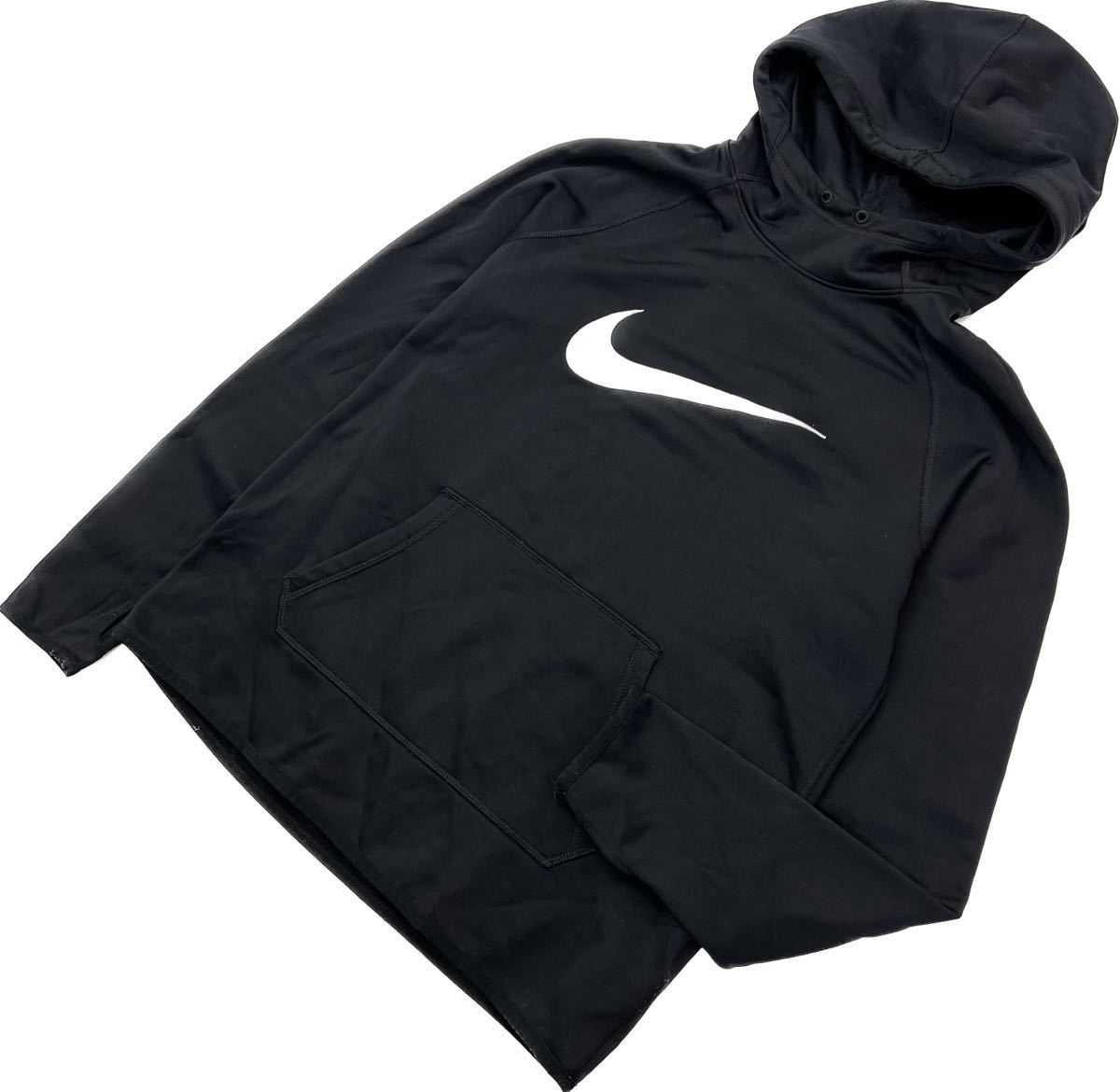 【中古】 NIKE ☆ スウォッシュ ロゴ ドライフィット スウェット パーカー ベーシック ブラック L メンズ スポーツ ランニング 筋トレ ナイキ■CC249