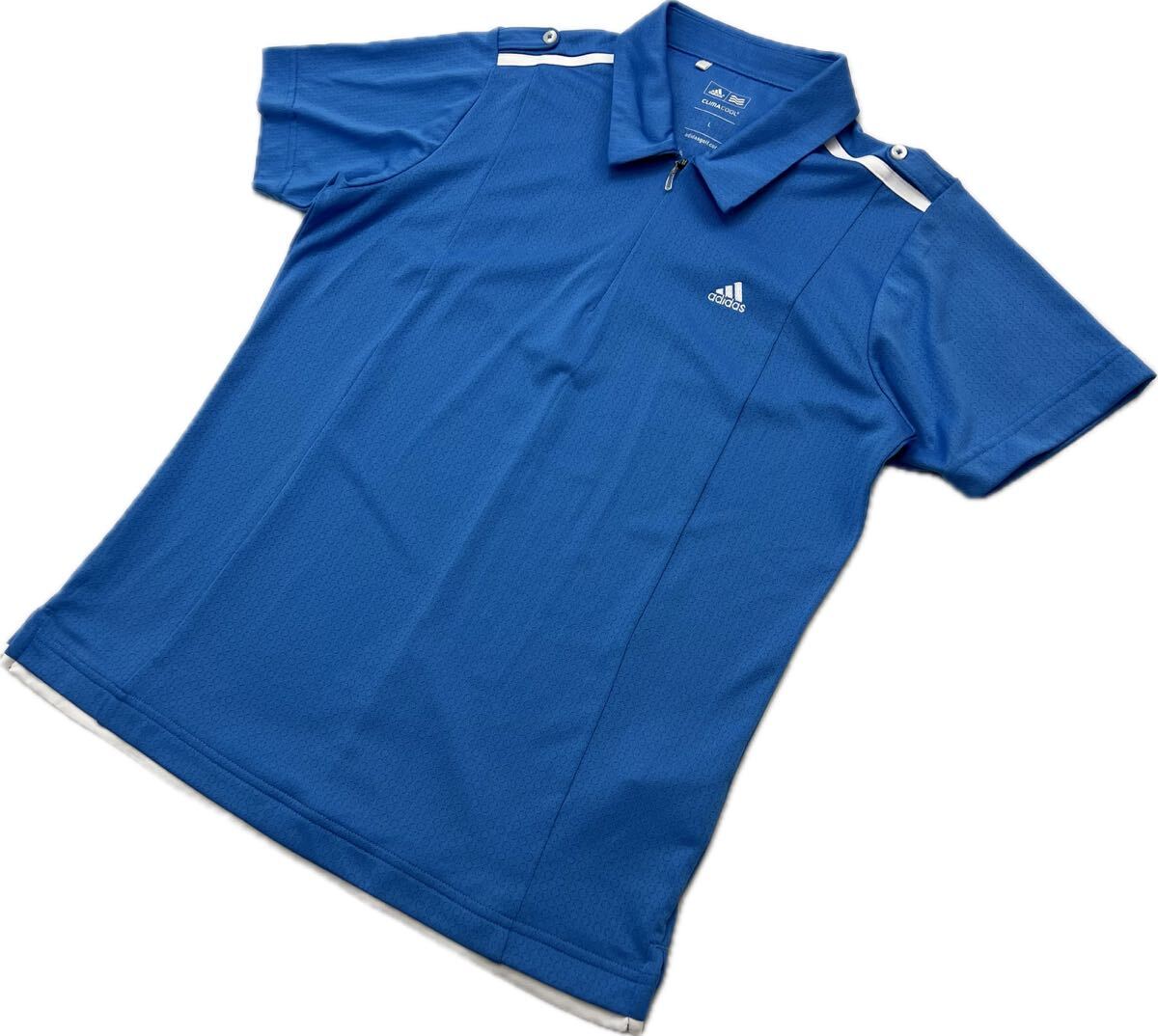 【中古】 adidas ☆ GOLF 速乾 クリマクール ライトブルー 半袖 ポロシャツ レディース L 春夏 スポーツ トレーニング アディダス ゴルフ■CD321