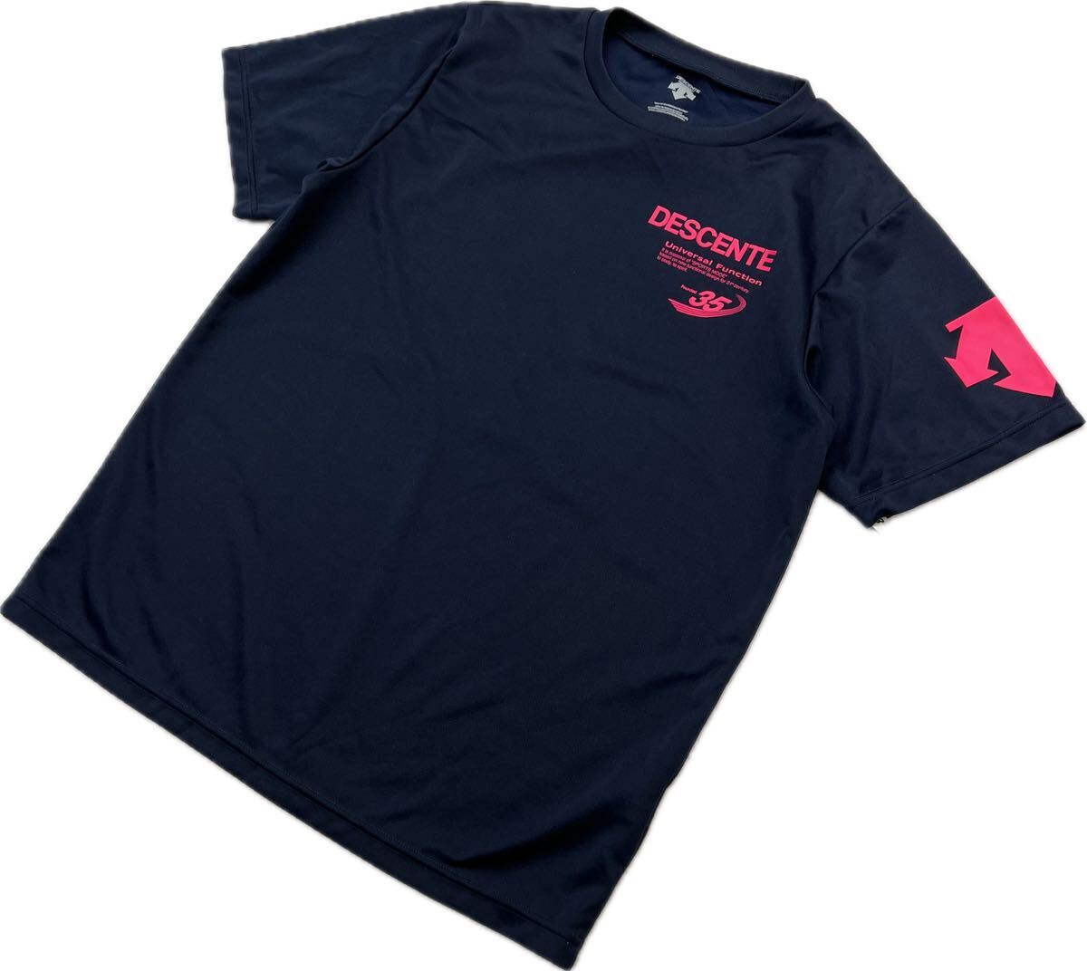 【中古】 DESCENTE ☆ デサント ネイビー ピンク 速乾 メッシュ Tシャツ 半袖 160 キッズ レディース 春夏 スポーツ ランニング トレーニング■DC283