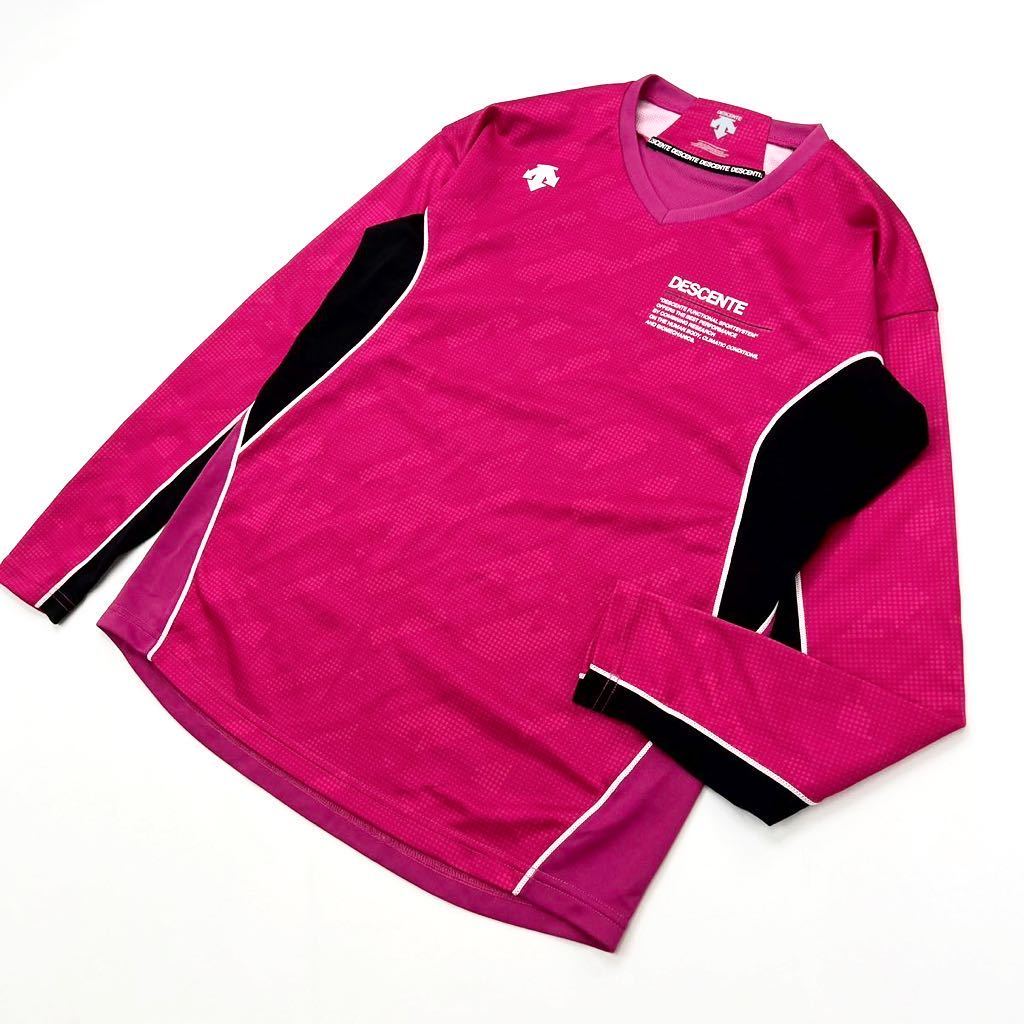【中古】 DESCENTE ☆ スポーティなデザイン◎ 速乾 Tシャツ 長袖 O ピンク ブラック レディース ランニング トレーニング スポーツ デサント■DK201