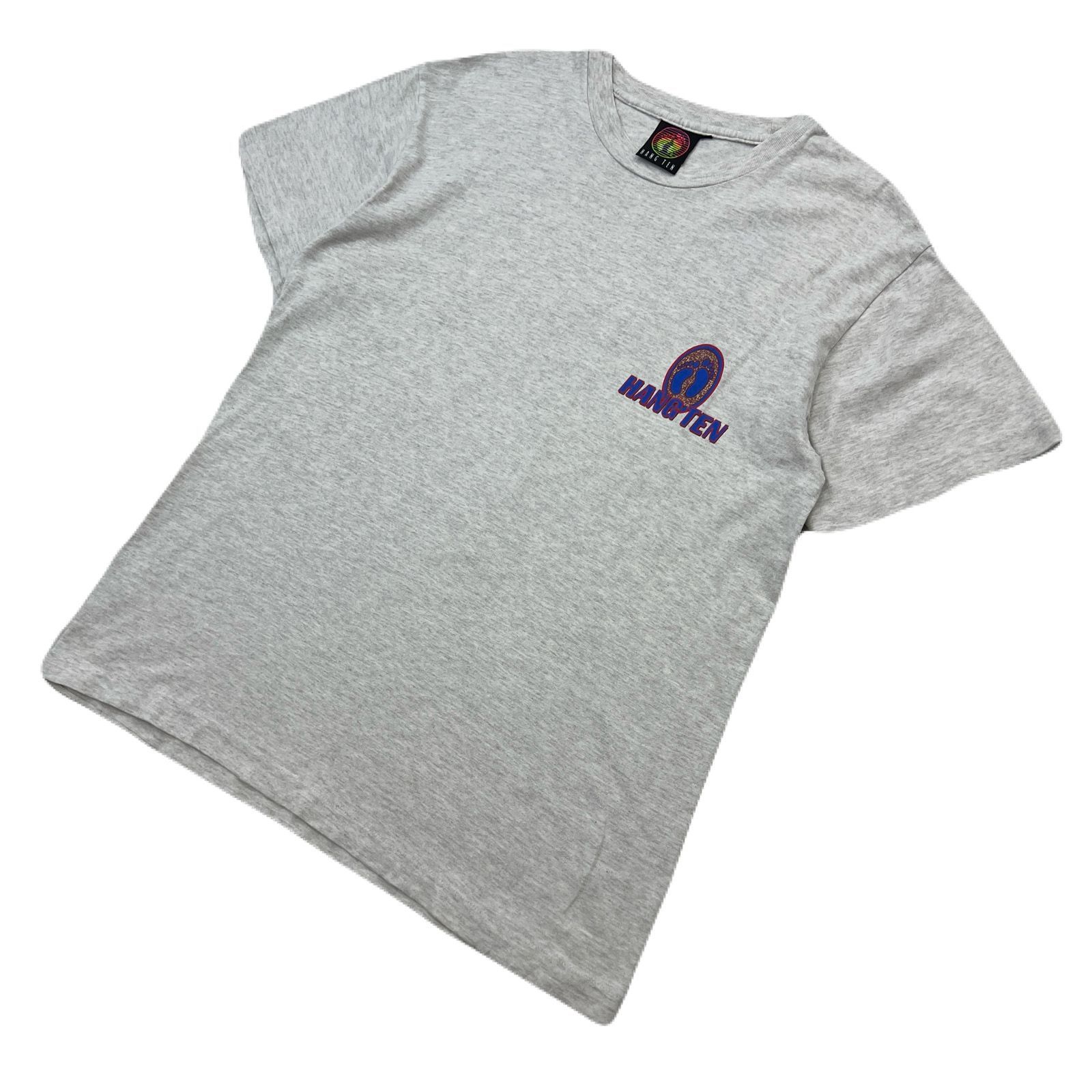 【中古】HANG-TEN 90s 半袖 Tシャツ オフホワイト ライトグレー バックロゴ Lサイズ メンズ 【 老舗サーフブランド♪ 】 ハンテン ●AJ299(4.0)