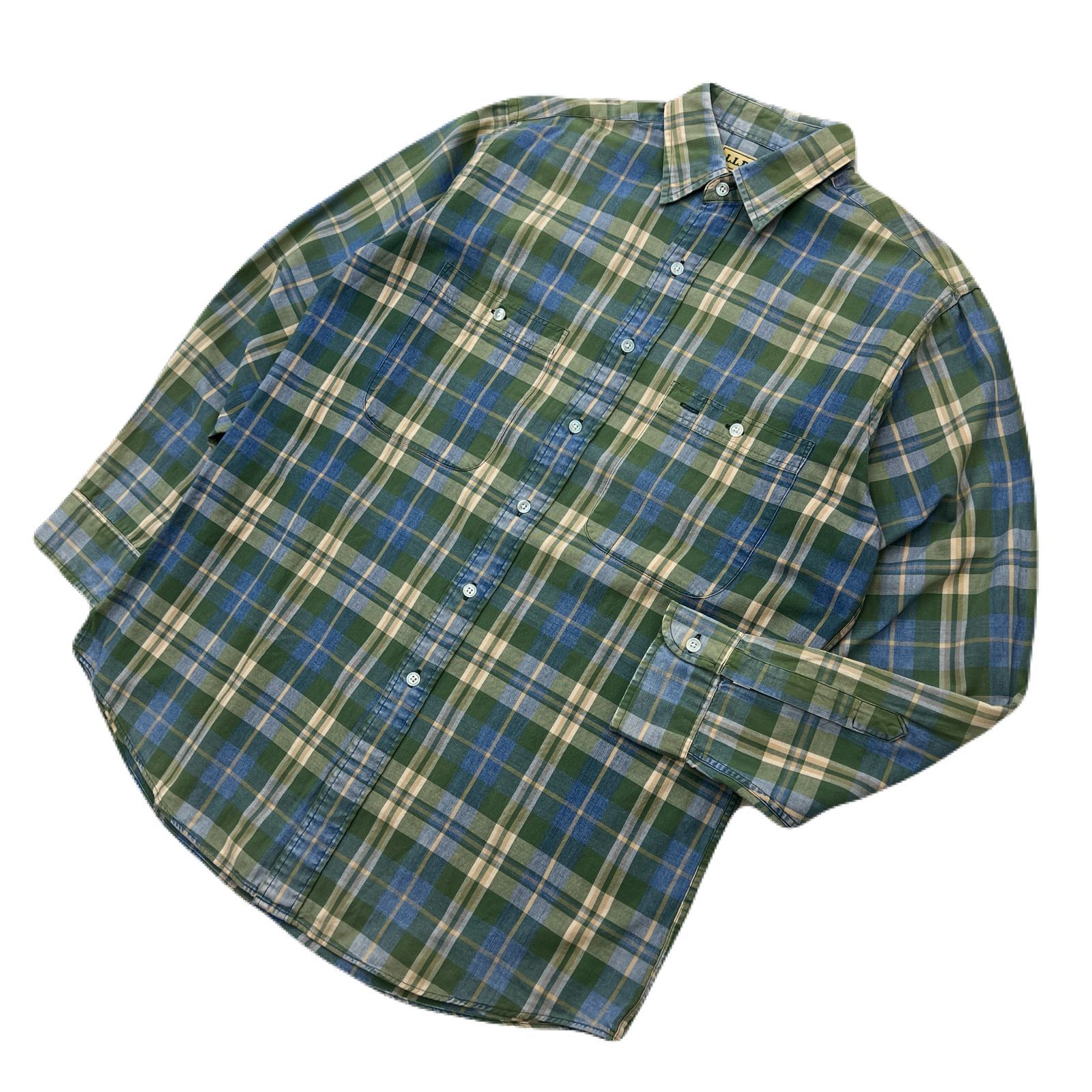 Rakuten - 【中古】L.L.BEAN グリーン 80s ビンテージ 長袖シャツ グリーン メンズ Mサイズ 【 人気 アウトドアブランド 】 エルエルビーン ●AK356