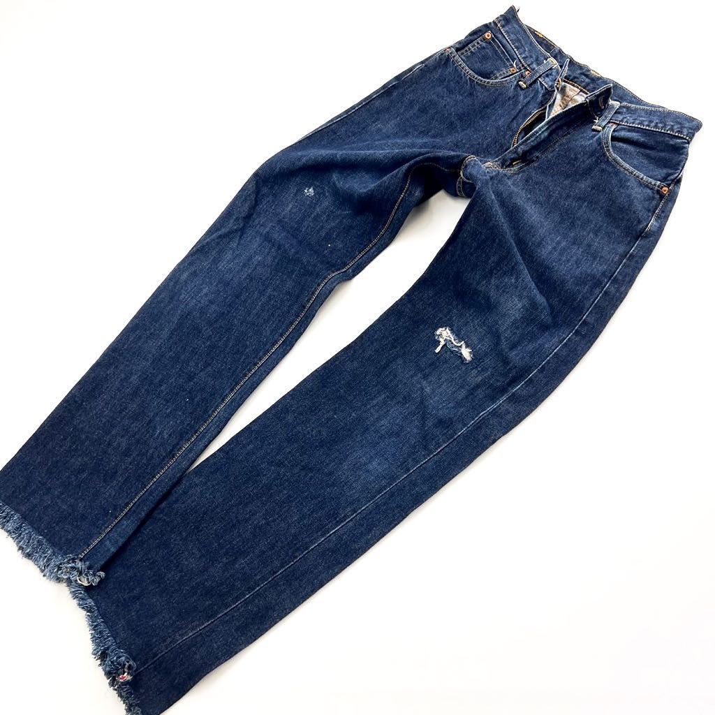 【中古】 エドウィン ☆ EDWIN 5505 505X デニムパンツ セルビッチ ジーンズ W28 ヴィンテージ仕様 アメカジ 裾カットオフ 両膝リペア■Ja4899