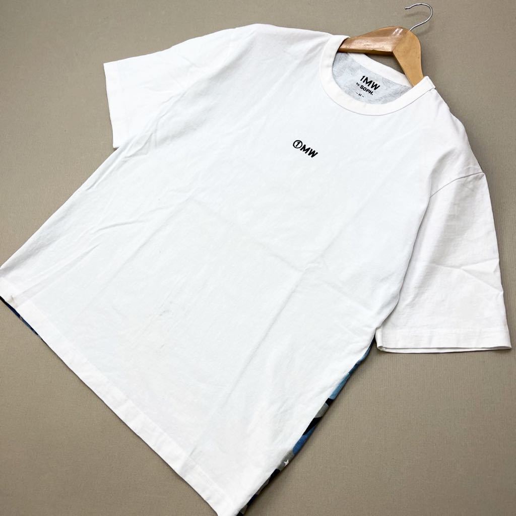  1MW SOPH. ☆ GU ソフネット コラボ 半袖 Tシャツ 生地しっかりめ◎ 背面プリント 迷彩 × ホワイト M 差がつくお洒落なデザイン♪■S149