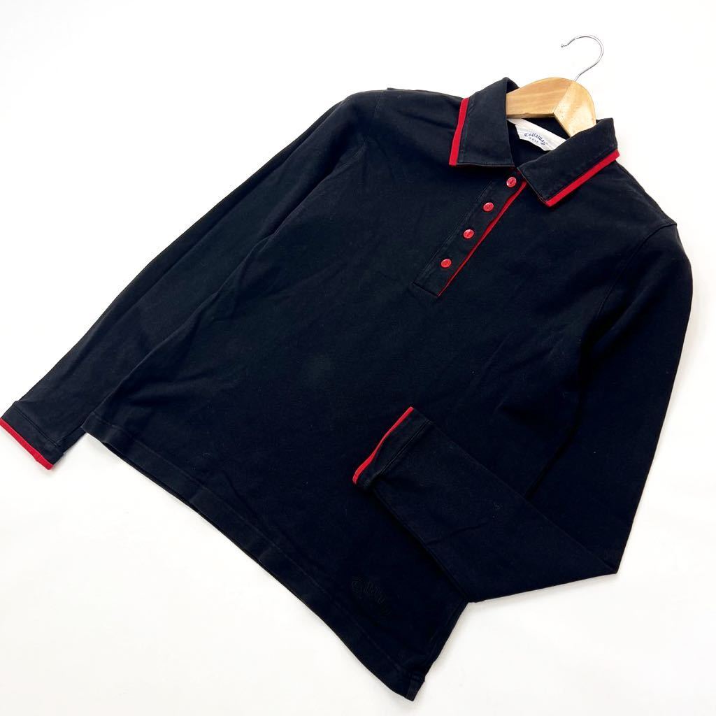 【中古】 Callaway ☆ GOLF シックな大人の印象◎ ストレッチ ポロシャツ 長袖 ブラック レッド レディース M キャロウェイ ゴルフ ラウンド■S1504