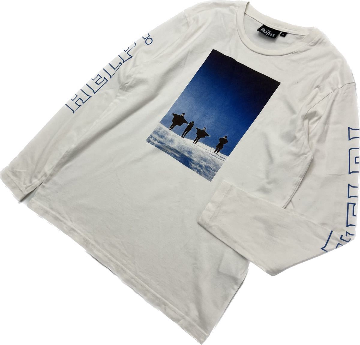 【中古】 BEATLES ☆ ヘルプ フォトプリント 長袖 Tシャツ ロンT M ホワイト ストリート 大人カジュアル 人気 伝説 UK バンド ビートルズ■S2467