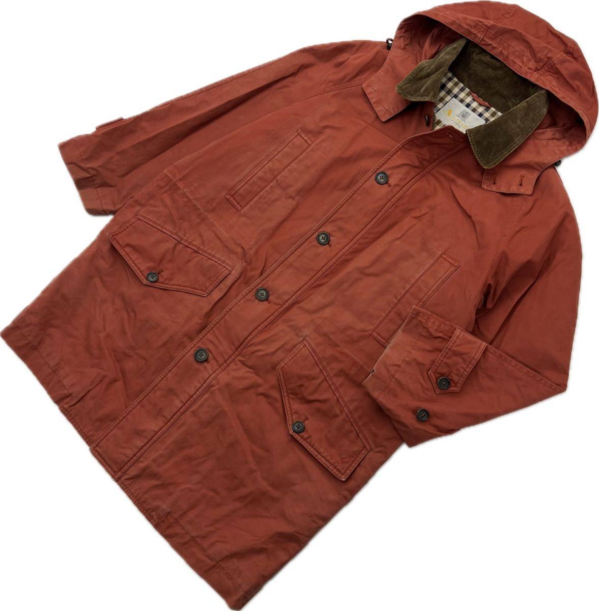 【中古】 Aquascutum ☆ マウンテンパーカー ロングコート フェード感◎ オレンジ M アウトドア 大人カジュアル 古着 アクアスキュータム■S2878
