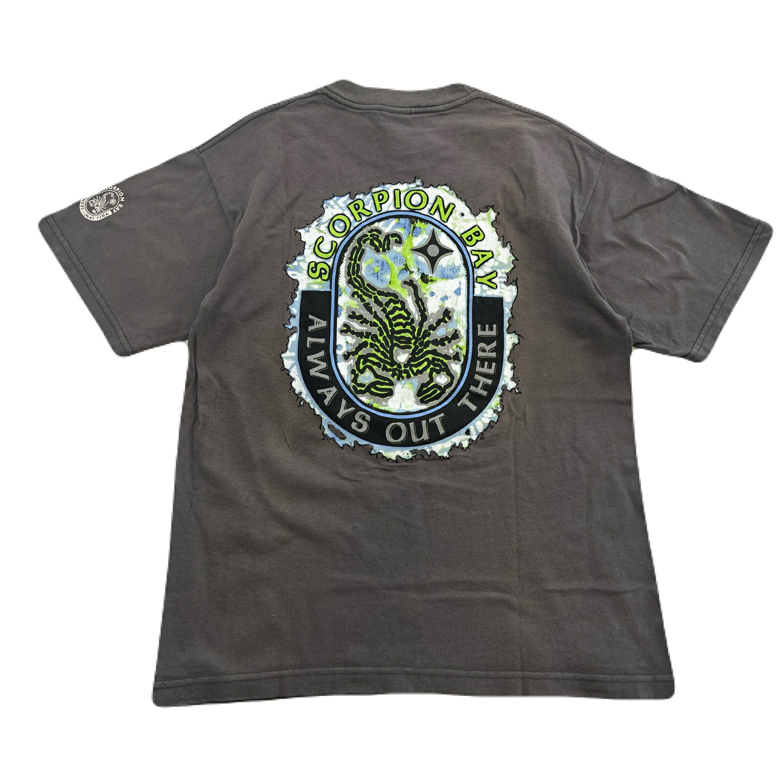 【中古】 SCORPION BAY スコーピオンベイ Tシャツ 半袖 メンズ M チャコールグレー サソリ ロゴ刺繍 バックプリント USA製 アメリカ製 フェード ヴィンテージ