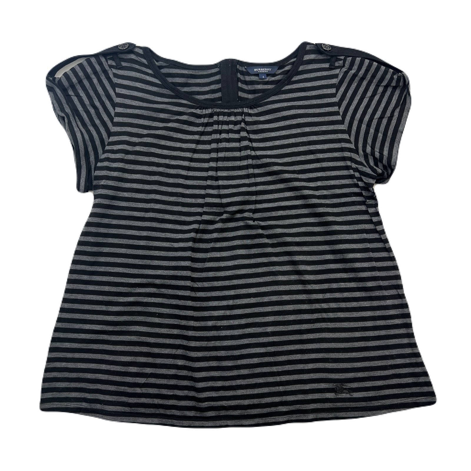 【中古】 BURBERRY LONDON バーバリーロンドン Tシャツ 半袖 レディース サイズ5 L相当 ボーダー柄 ブラック グレー コットン100％ エポレット 三陽商会