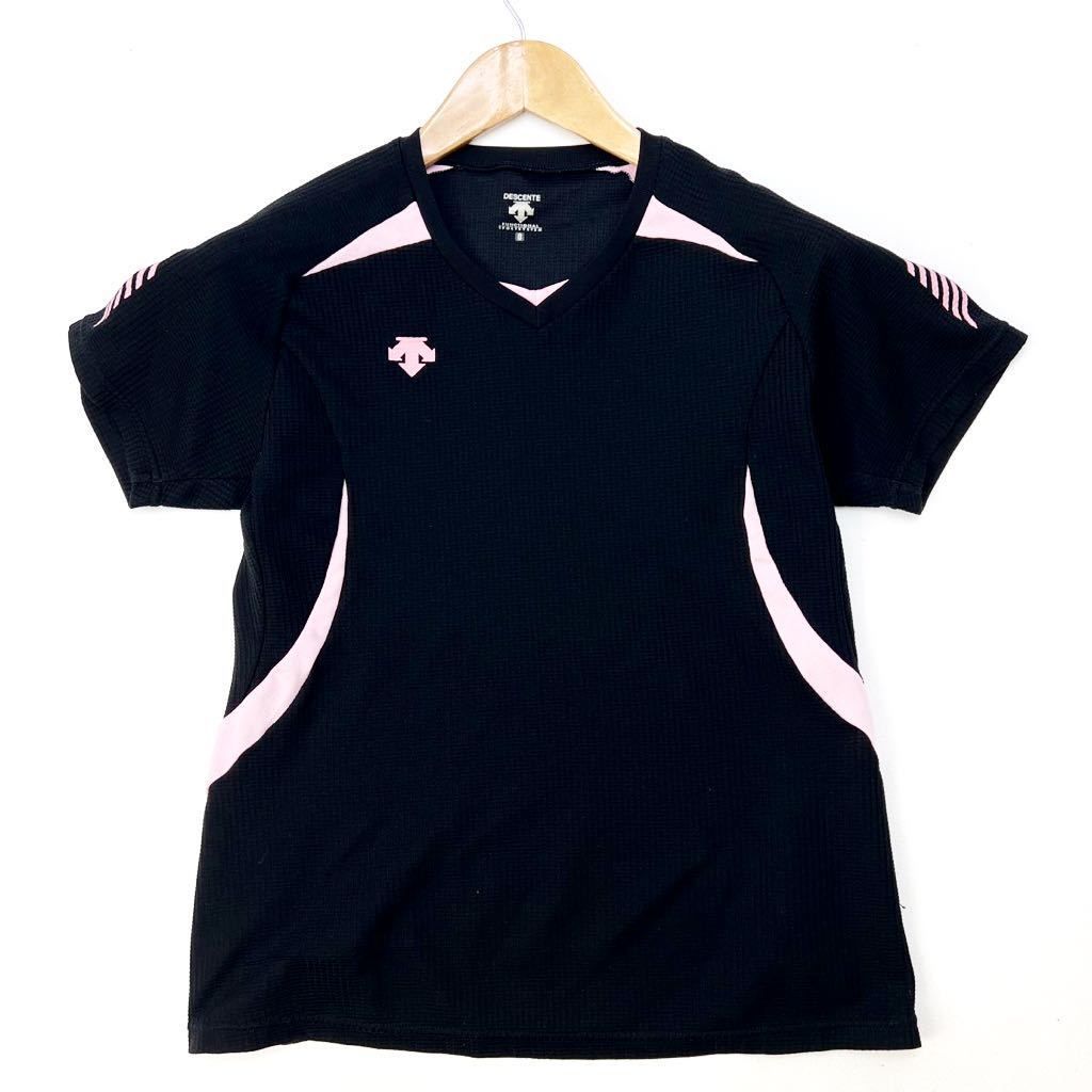 【中古】デサント ☆ DESCENTE 半袖 Tシャツ 速乾 ブラック ピンク レディース O ラ...