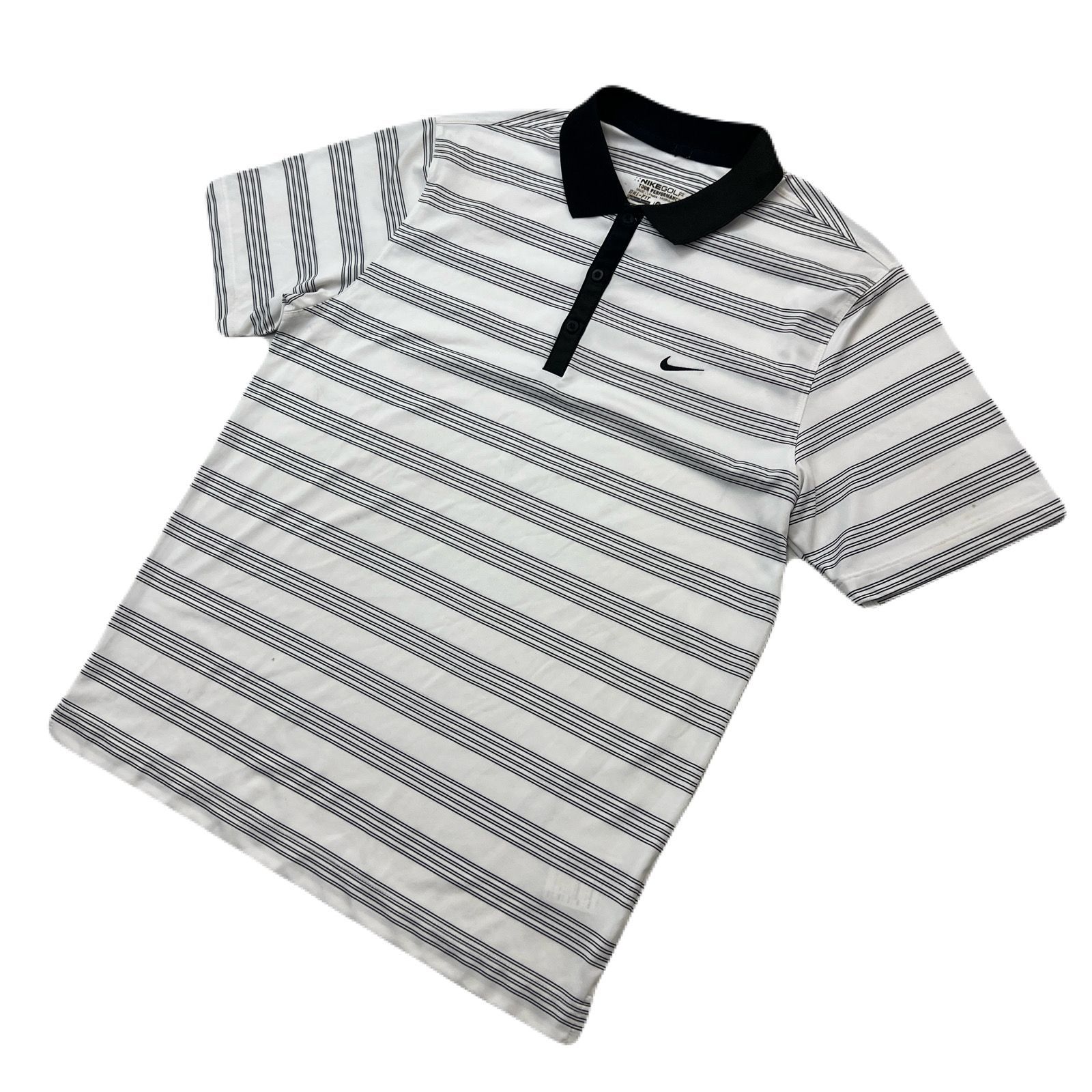 【中古】 ナイキ ゴルフ ポロシャツ 半袖 ホワイト グレー ボーダー 【 ゴルフの練習用 ラウンドに♪ 】 NIKE GOLF ●J329