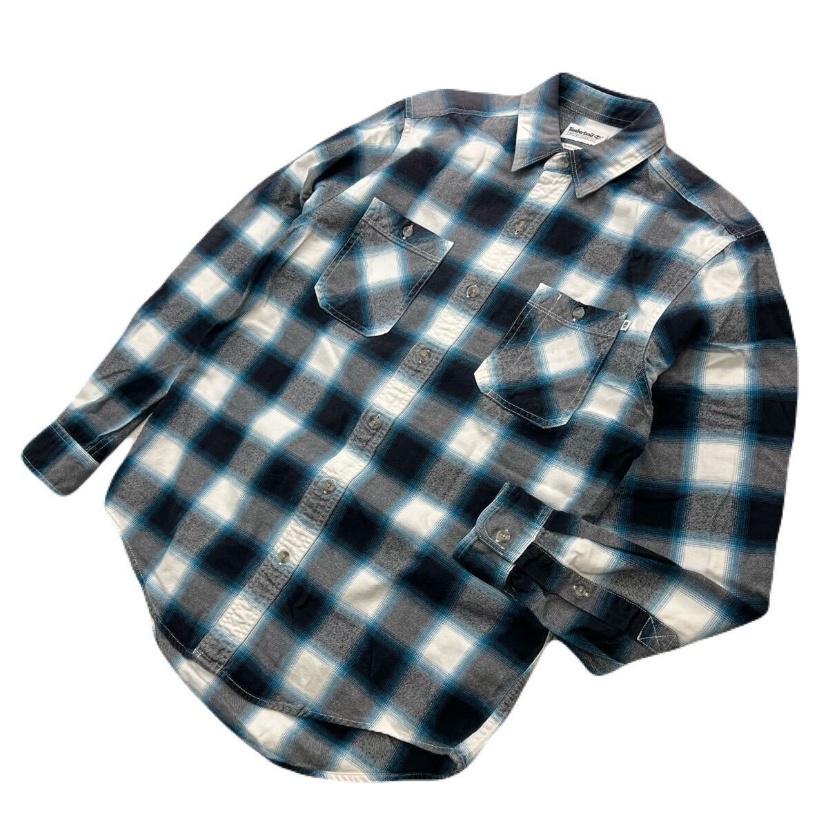 【中古】ティンバーランド チェック ブルー ブラック ホワイト シャツ 長袖 メンズ S 秋冬 アメカジ ストリート 大人カジュアル Timberland ■S4356