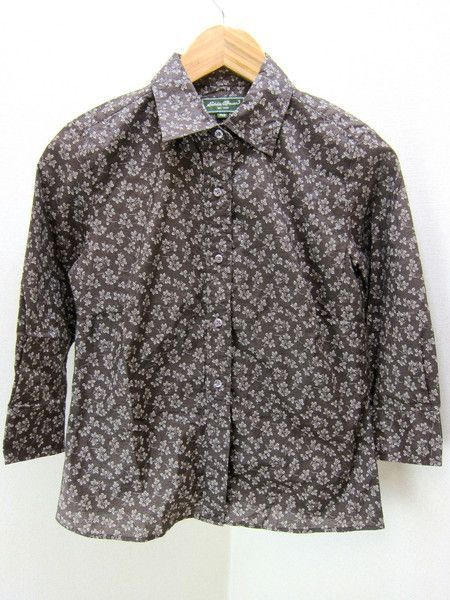 Rakuten - 【中古】エディーバウアー 長袖シャツ EDDIE BAUER ブラウン グレー系 花柄♪ レディース 茶 XSサイズ 【長く着られる定番アウトドアウェア】●A31
