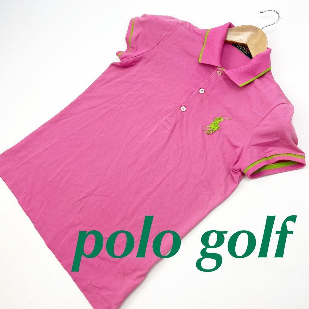 【中古】ポロゴルフ ラルフローレン POLO GOLF ポロシャツ レディース XS ピンク × グリーン 半袖 ゴルフ 女性らしいスタイルとカラー♪ ■AD178