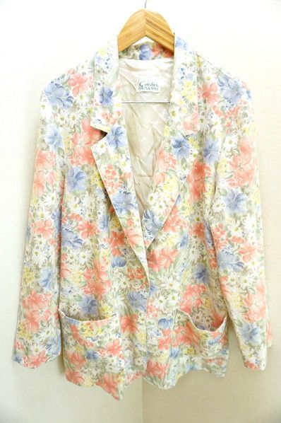 乐天商城 - 【中古】CRISTIN STEVENS 80s テーラード ジャケット レディース L相当 【 トレンドのビッグシルエット 】古着 花柄 総柄 ●AJ7
