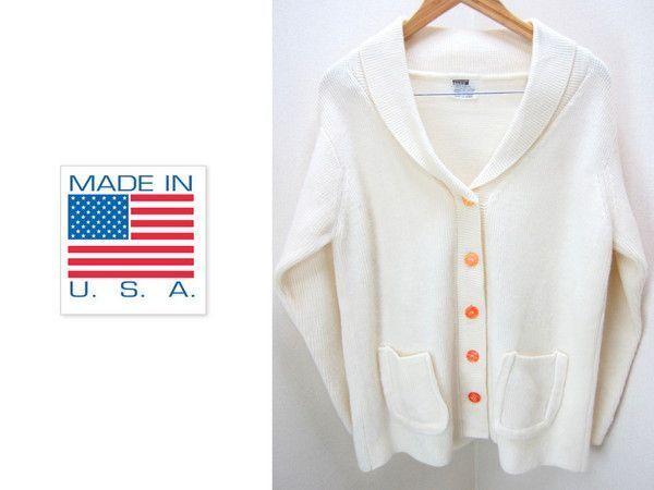 Rakuten - 【中古】USA 80s ビンテージ モンゴメリーワード ショールカラーニット レディース セーター カーディガン ホワイト 白 ●AK7