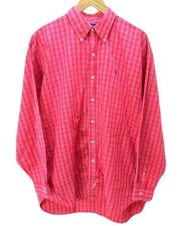 Rakuten - 【中古】ラルフローレン ボタンダウンシャツ RALPHLAUREN レッド チェック US Mサイズ【日本実寸Lサイズ相当】 メンズ ●BB17