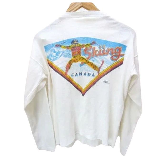 Rakuten - 【中古】USA製 BUFFALO サーマル Tシャツ 背スキープリント 長袖 Mサイズ メンズ ビンテージ 80s ●BE26