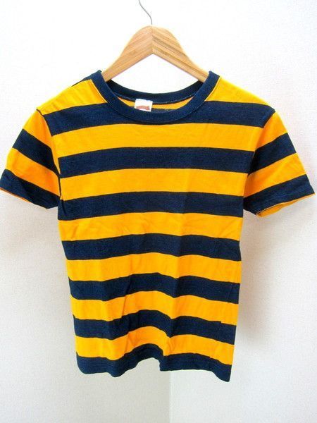 【中古】HEP ヘップ 半袖 Tシャツ レディース オレンジ × ネイビー 紺 好配色 S相当 ボーダー マリン 縞模様 人気の一枚♪シンプル 定番 ●BF10