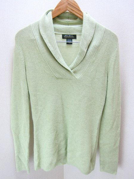 Rakuten - 【中古】エディーバウアー ニットセーター EDDIE BAUER 若草色 ショールカラー ライトグリーン レディース Mサイズ ●BF12
