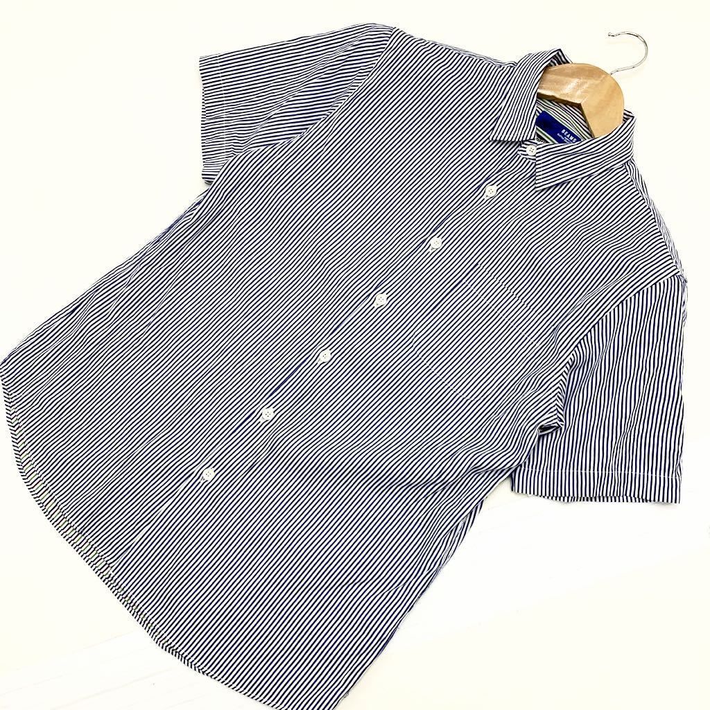 BEAMS 半袖 シャツ メンズ S ストライプ ネイビー × ホワイト 細身 スリムシルエット キレイめ シンプル ビームス ■FD65 ブランド：ビームス サイズ表記・実寸（平置き計測）表記：S　実寸：着丈71cm身幅48cm肩幅43cm袖丈22cm ※必ず実寸をご確認の上、ご入札ください。※多少の誤差はご了承ください。 コンディション状態：若干の使用感はございますが、目立った汚れ等もなく問題なくご着用頂けます。 状態ランク：10中 7（中古品と言うことにご理解いただける方のみご入札をお願い致します。）
