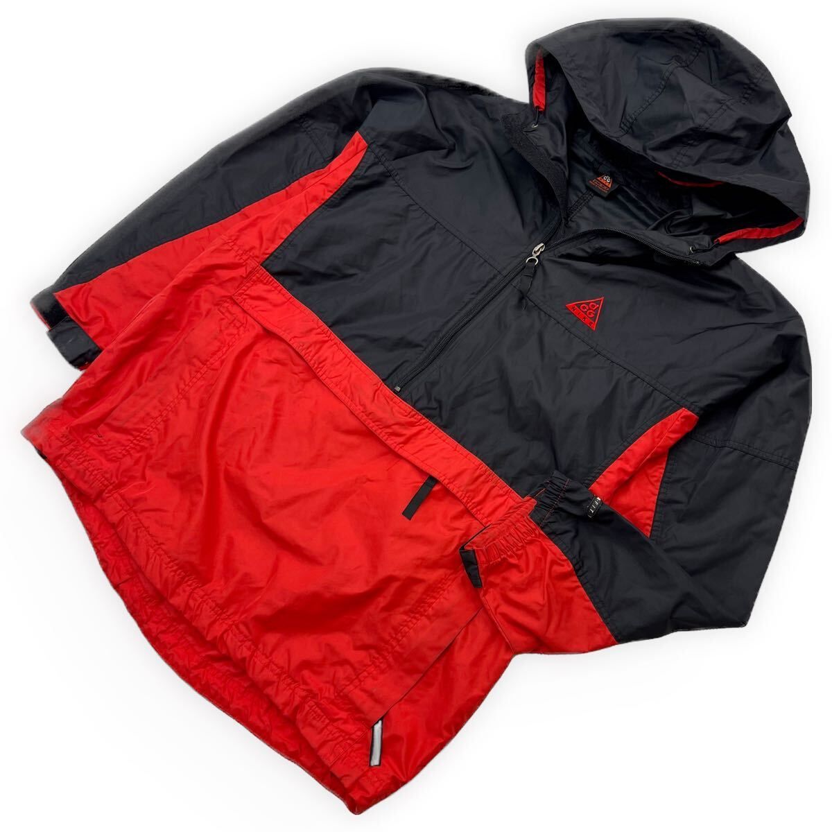 Rakuten - 【中古】NIKE ACG ☆ ナイキ エーシージー ナイロンジャケット プルオーバー アノラックパーカー ブラック レッド L 通年 アウトドア 古着■AA304